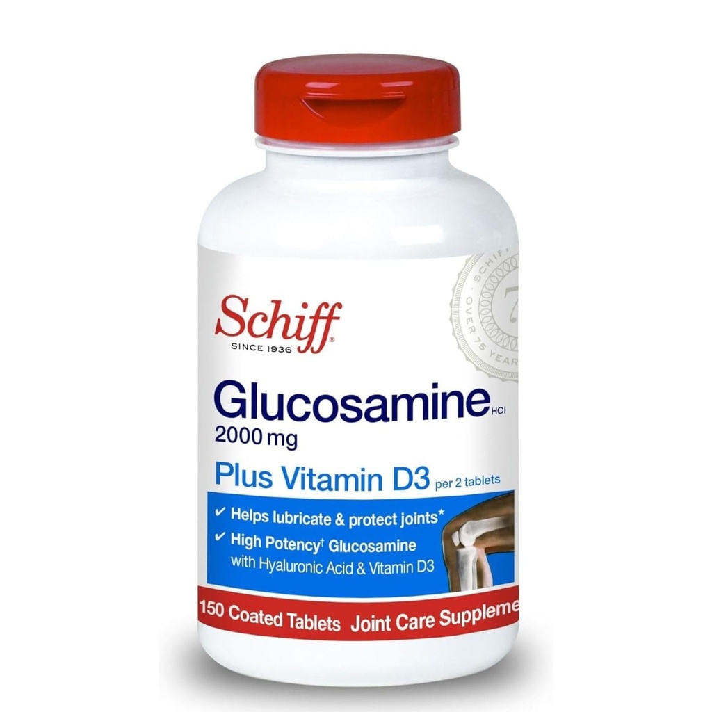 Schiff Glukosamiini 2000 mg D3-vitamiinin ja hyaluronihapon kanssa, 150 tablettia - Joint Supplement