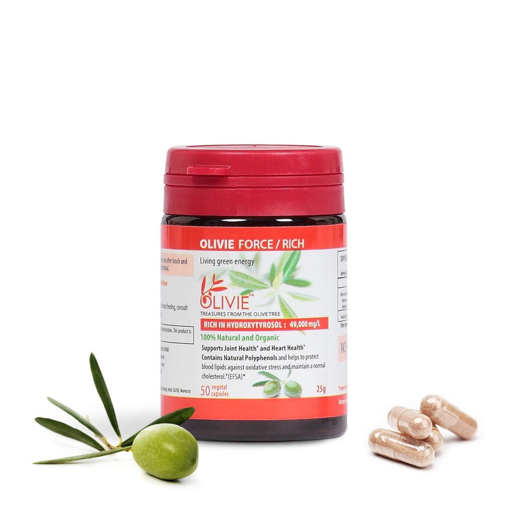 Organisk olivblad extrakt kapslar Olivie Force / Rik | Antioxidant polyfenol tillskott för vuxna | Hälsostödstillägg | 50 Vegetala kapslar
