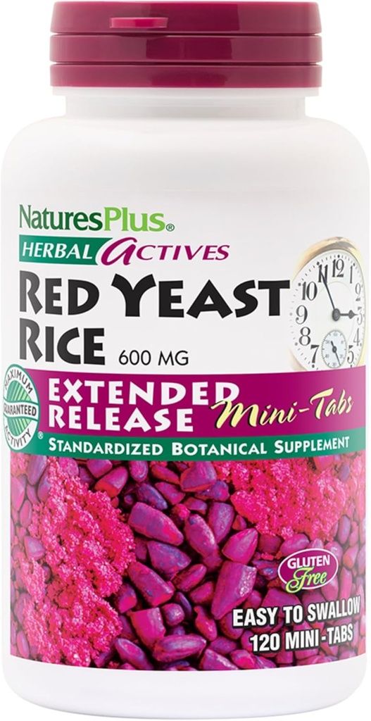NaturesPlus Herbal Actives Red Yeast Rice Extended Release 600 mg - 120 Mini-Tabs, Pack of 2 - Stöder allmänt välbefinnande - Vegetarisk, Glutenfri - 120 Totalt portioner