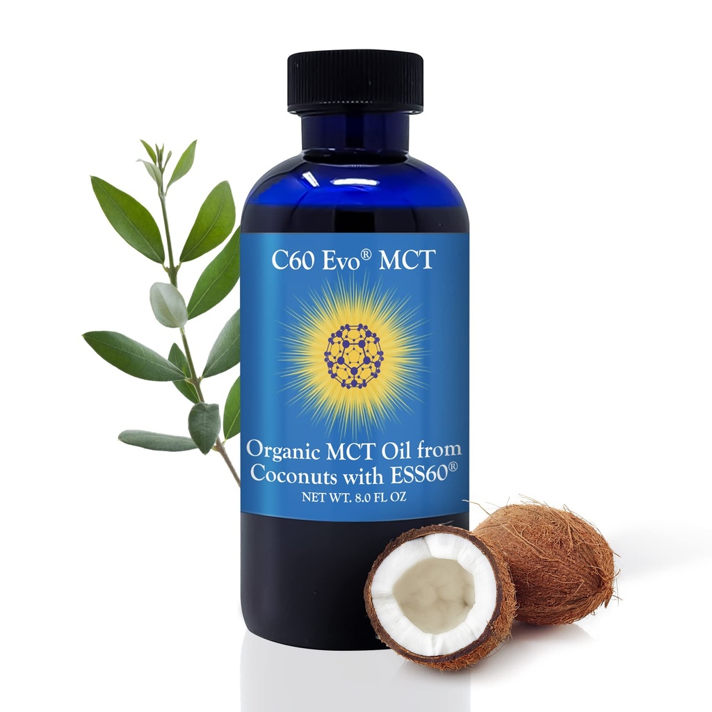 MCT Oil Coconuts with C60 ESS60, Immunosupport, Sleep Aid Rich in Antioxidants, Joustavuus ja yhteinen tuki täydentää, edistää MCT Wellness for Energy Boost, 8 oz