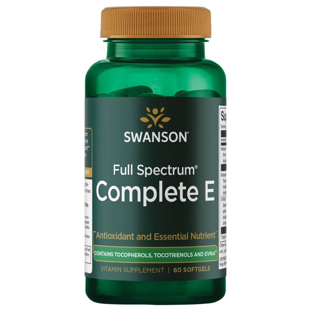 Swanson Full Spectrum E-vitamiini tokotrienolit - edistää sydän- ja soluterveyden tuki - Luonnollinen täydentää yleistä hyvinvointia - (60 Softgels)