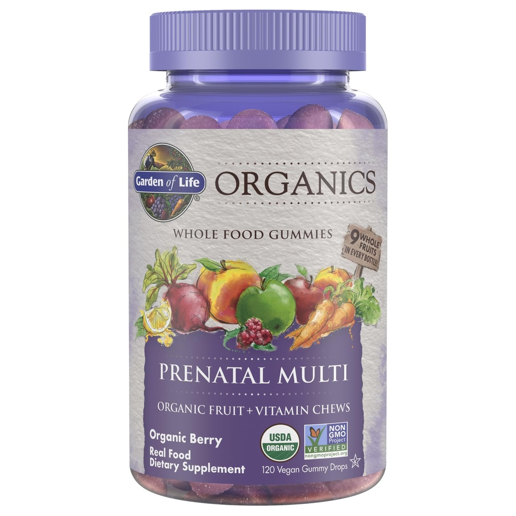 Garden of Life Organics Prenatal Gummies Multivitamin med vitamin D3, B6, B12, C & folat för hälsosam dödlig utveckling - Organisk, icke-GMO, Gluten-Free, Vegan, Berry Flavor, 30 Day Supply