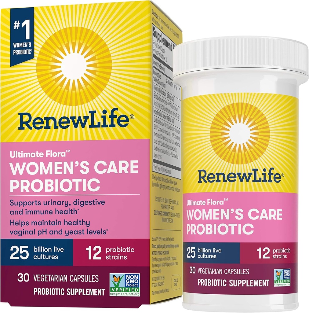 Renew Life Women's Probiotic - Ultimate Flora Probiotic Women's Care, Shelf Stable Probiotic Supplement - 25 miljarder - 30 Vegetable Capsules