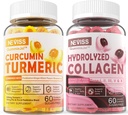Sokeriton kollageeni täytetyt Gummies + sokeriton kurkuma Curcumin täytetyt Gummies, terve iho hiukset kynnet, luut ja Joint Support, Immuuni & Ruoansulatus