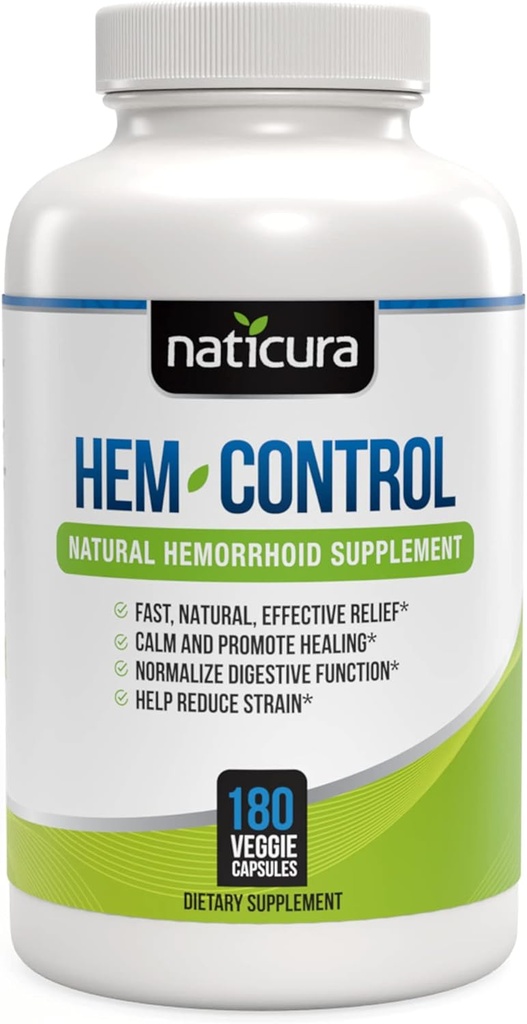 Hem-Control - Snabb effektiv hemorrojdbehandlingstillägg - Kraftfull formel för att främja symtomlindring, krympning av hemorrojder, lätt obehag - 180 Vegankapslar - Tillverkad i USA