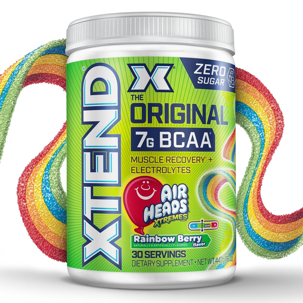 Xtend Original BCAA Powder Airheads Rainbow Berry Flavor, 7g BCAA ja 2,5g L-glutamiini, sokeriton post harjoitus Lihas Recovery Drink with Amino Acids for Men & Women, 30 Servings