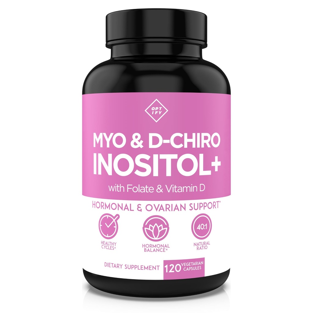 Optify Myo-Inositol & D-Chiro Inositol täydennysosa naisille 40:1 Ratio Plus Folaatti ja D-vitamiini ... Tuki terve Hormonaalinen tasapaino, säännölliset syklit, & Munasarjojen terveys 30 päivän tarjonta