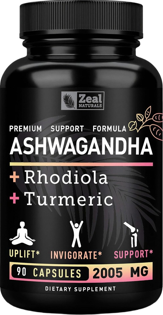 Ashwagandha Complex - Organic Ashwagandha Root Powder + Rhodiola Rosea + Turmeric - Premium Support Formel - Ashwagandha Capsules Supplement