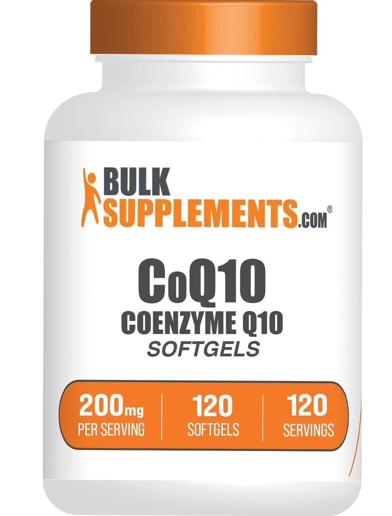 BulkSupplements.com CoQ10 200mg Softgels - för hjärthälsa, Coenzyme Q10 200mg Supplement, Gluten Free, 1 Softgel per servering, 120 greve (Pack av 1)