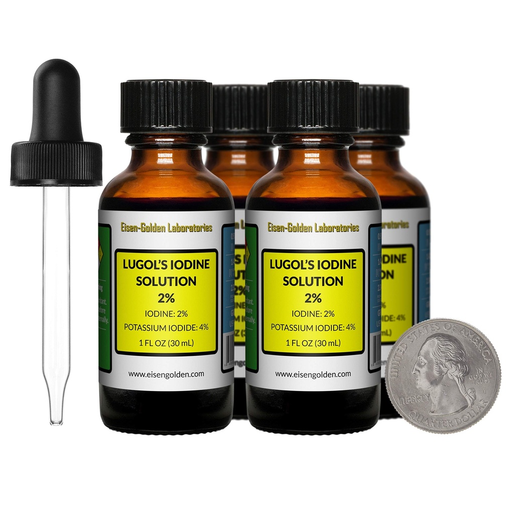 Lugolin jodi / 2% Solution / 4 Oz Neljän Amber lasipullot / vapaa Droppers / USA