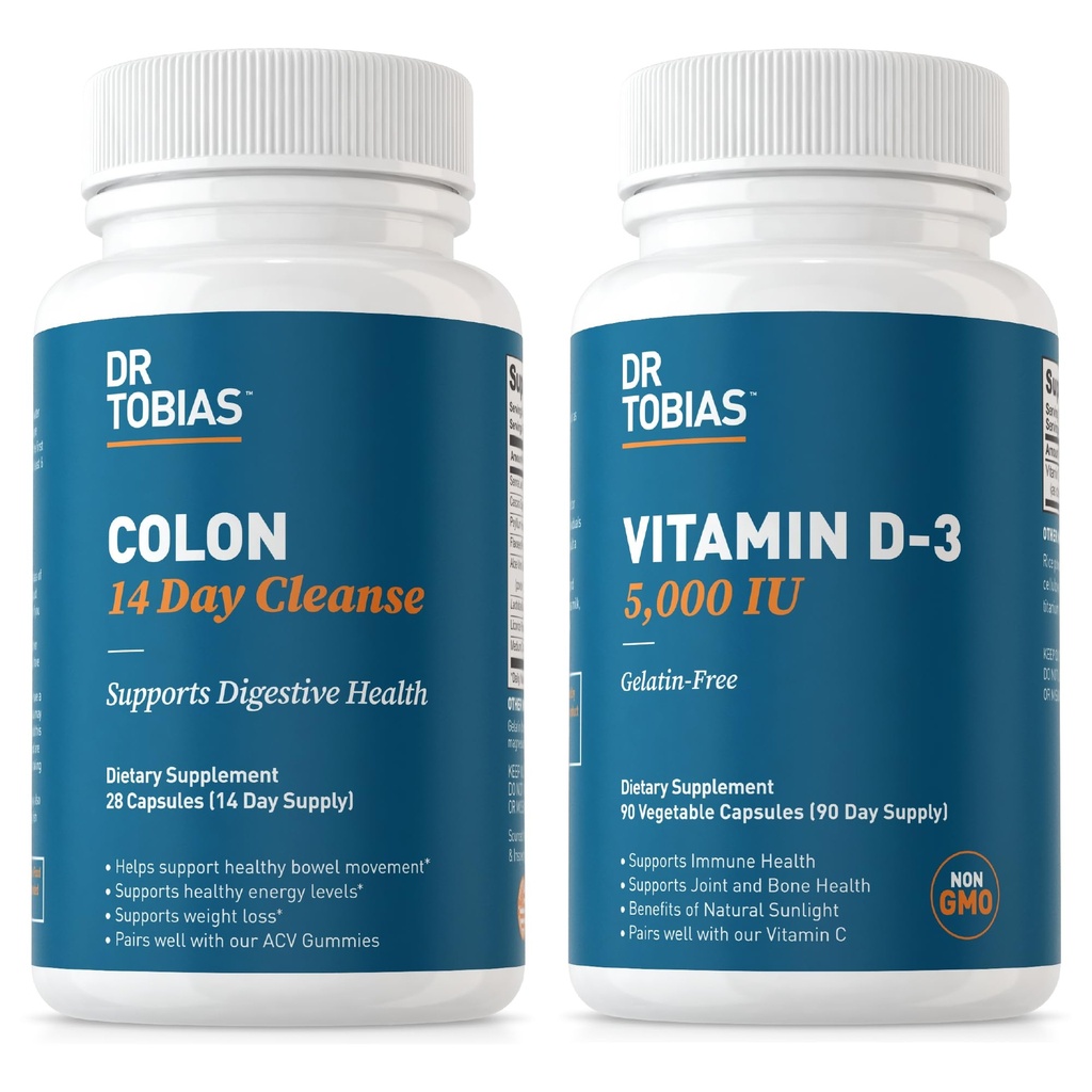 Dr Tobias Colon 14 Day Cleanse och Vitamin D3 5000 IE Support Övergripande hälsa, immunsystem och Digestive System. Non-GMO Gut Cleanse och Vitamin för Män & Kvinnor.