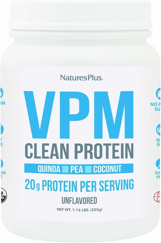 Natures Plus VPM Protein, Mautonta - 1,16 lbs - Quinoa, Pea & Coconut Protein - Organic, Vegan, Soy & Gluteeniton - 15 tarjoilua