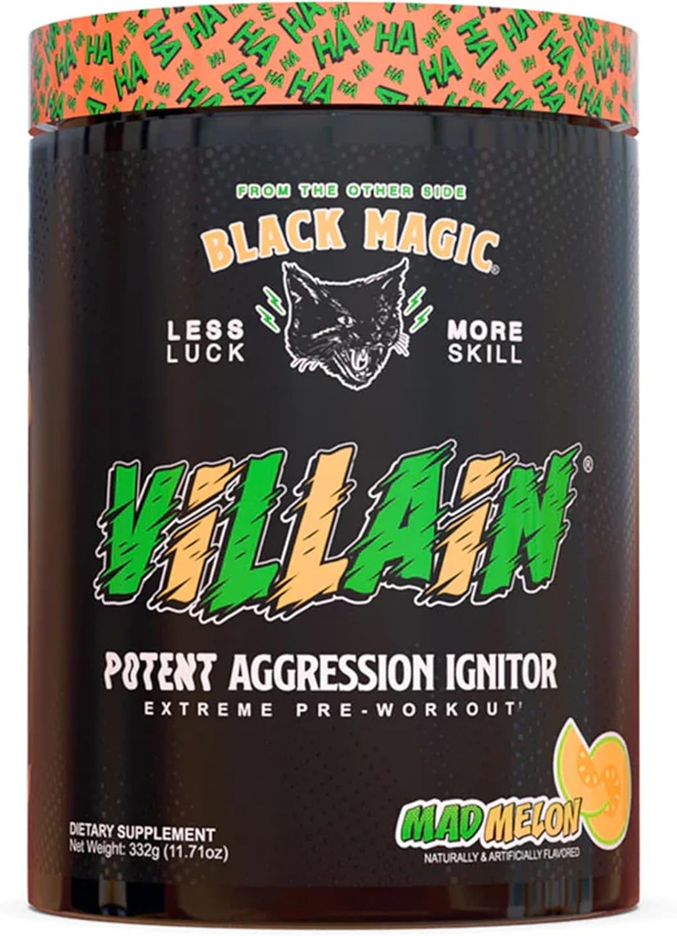 Black Magic Supply Villain High-Stim Nootropic Pre-Workout - Beta-Alanine, L-Tyrosine och koffein - Pump & Focus - 25 portioner (Mad Melon)