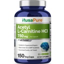 NusaPure Acetyl L-Carnitine 750mg / Caps 150 kasviskapselit (ei-GMO, Vegan) High Potency Acetyl L Carnitine HCL (ALCAR)