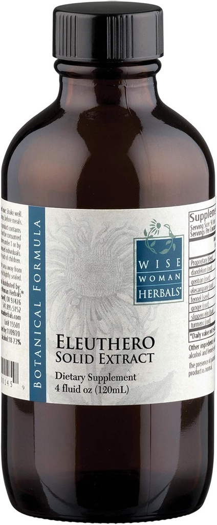 Wise Woman Herbals Eleuthero Root Solid Extract 4:1, Alkoholfri, Adrenal & Stress Support, Energy, Stamina, Mental Endurance, stöder balanserad humör & immunitet, 4 Fl Oz