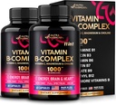 B-vitamiinikompleksi miehille ja naisille - valmistettu Yhdysvalloissa - 11-in-1 B-komplex: B1, B2, B3, B5, B6, B7, B8, B9, B12, C-vitamiini, koliini, inositoli - energia, aivojen ja sydämen tuki täydentää - pakkaus 2