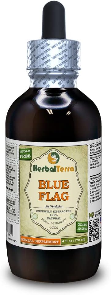 Blue Flag (Iris Versicolor) Tinktur, Organic Dried Root Liquid Extract (Brand Name: HerbalTerra, Proudly Made in USA) 4 fl.oz (120 ml)