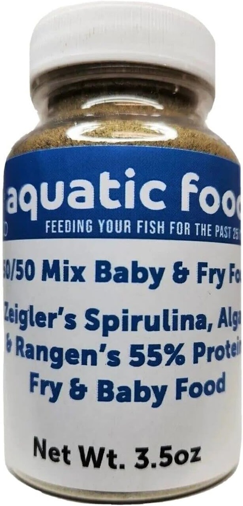 Aquatic Foods Inc. 50/50 Spirulina/Algae Powder and Rangen's Soft Moist 55% Protein Koi & Tropical Fish Fry Floating Food ... 3.5oz pullo
