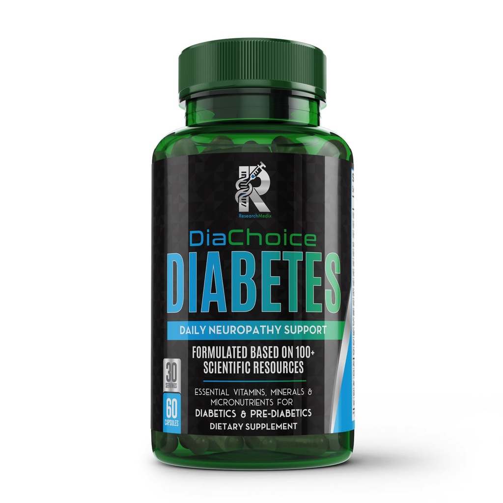 DiaChoice Neuropathy Support med Alpha Lipoic Acid 600 mg, för att stärka Nerve Health & Support Healthy Nerve Function, ALA, Co Q10, Magnesium, Zink, Vitaminer B12, B9, B6, B3, B2, B1, D, C, E & 5 mer