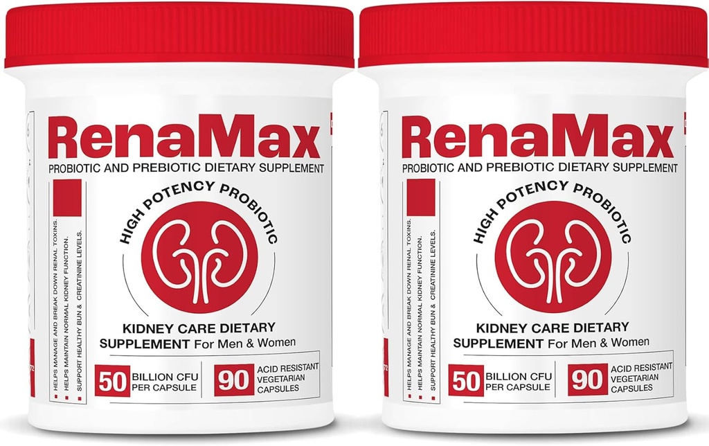 Capsule Kidney Restores & Kidney Care Supplement - Probiotic & Prebiotic Supplement för att stödja normal njurfunktion - 50 miljarder CFU per Capsule - Made in U.S.A (180 Caps (2 Pack)