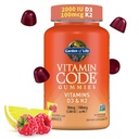 Garden of Life Vitamin Code D3 & K2 Gummies med prebiotika och probiotika - Benhälsa, immun hälsa och matsmältningsstöd, icke-GMO, Gluten-Free, Raspberry Lemon Flavor, 45 Gummies