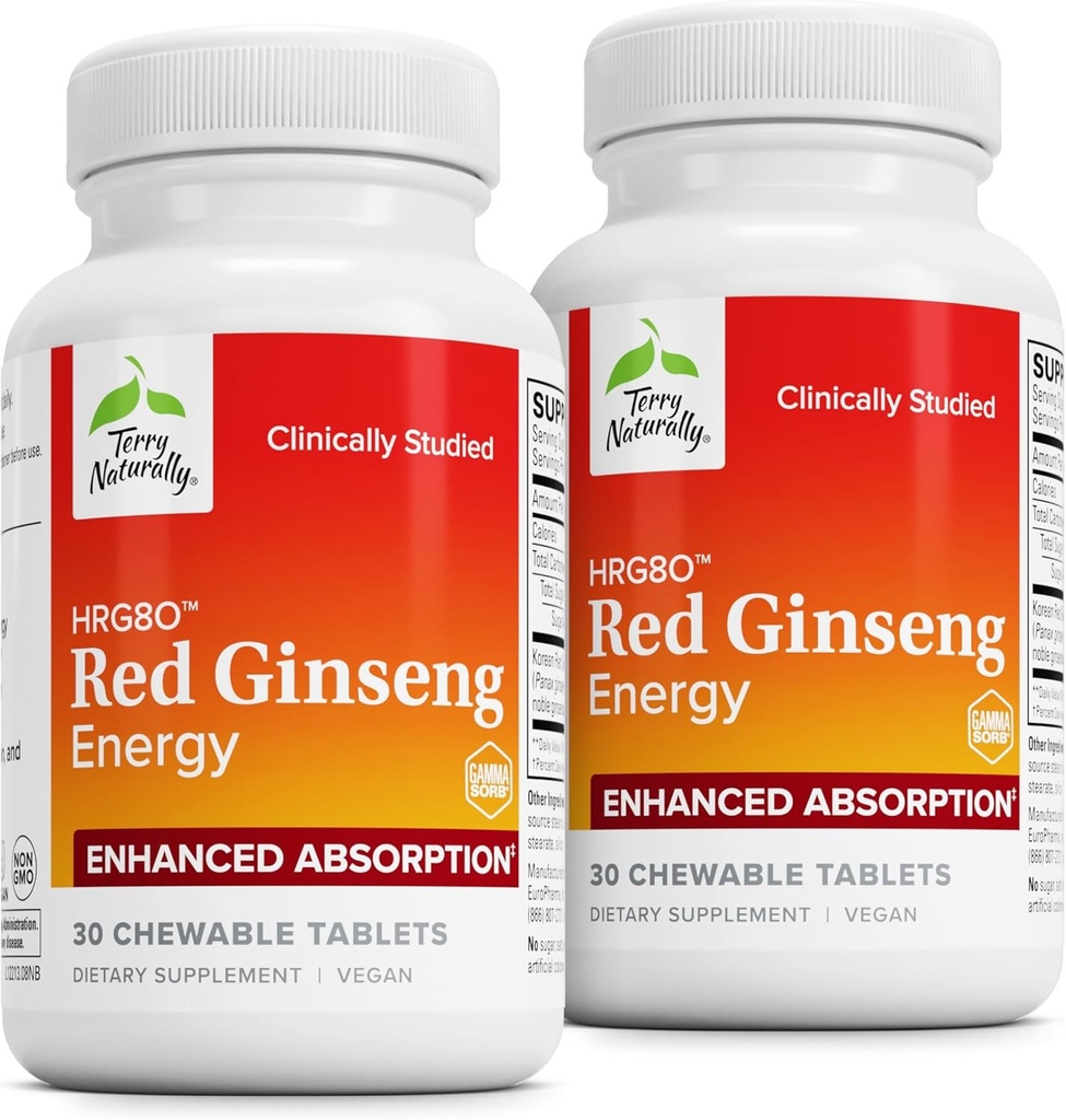Terry Luonnollisesti HRG80 Red Ginseng Energy - Tuki Terveellinen energia & Focus - kasviperäisten täydentää korealainen punainen Ginseng juurijauhe - Tabletit auttaa terveen kestävyyttä - 30 purutablettia (paketti 2)