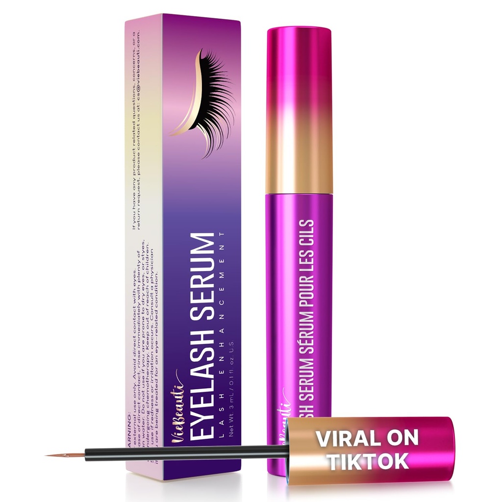VieBeauti Premium Eyelash Growth Serum: Lash Enhancing Serum med Advanced Formel för att öka långsammare och tjockare tittar på ögonfransar - Vegan & Cruelty-Free för känsliga ögon 3mL 3-månaders leverans