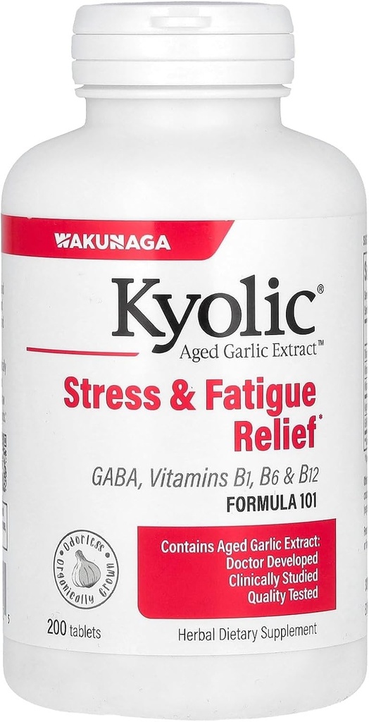 Kyolisk åldrande vitlök extrakt Formel 101, stress och trötthet, 200 tabletter.