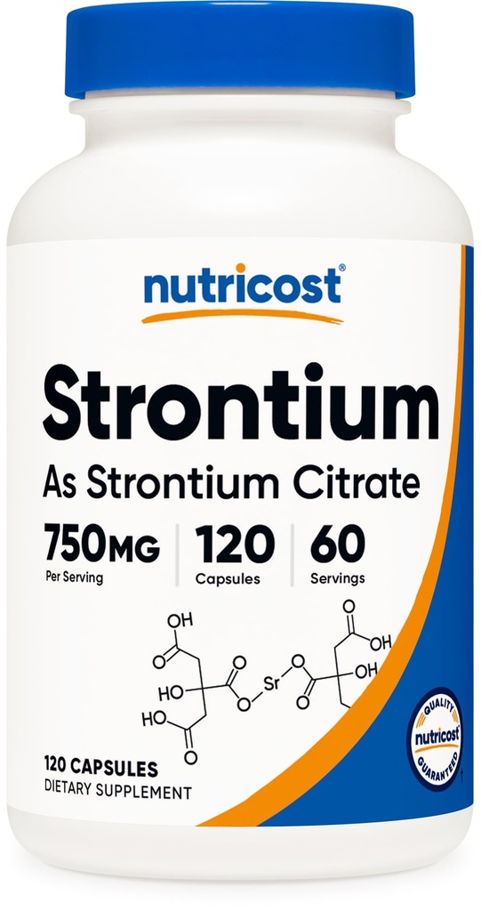 Nutricost Strontium kapselit 750 mg, 120 kapselia - kasvissyöjä, ei-GMO, Gluteeniton