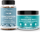 Conception hänen kapselit + Regulate MAX Myo-Inositol D-Chiro Inositol Powder - Hedelmällisyys tuki, Hormonitasapaino, Regulate Cycles - 60 Kasvisruokaa pehmeät kapselit + 60 tarjoilua jauhe