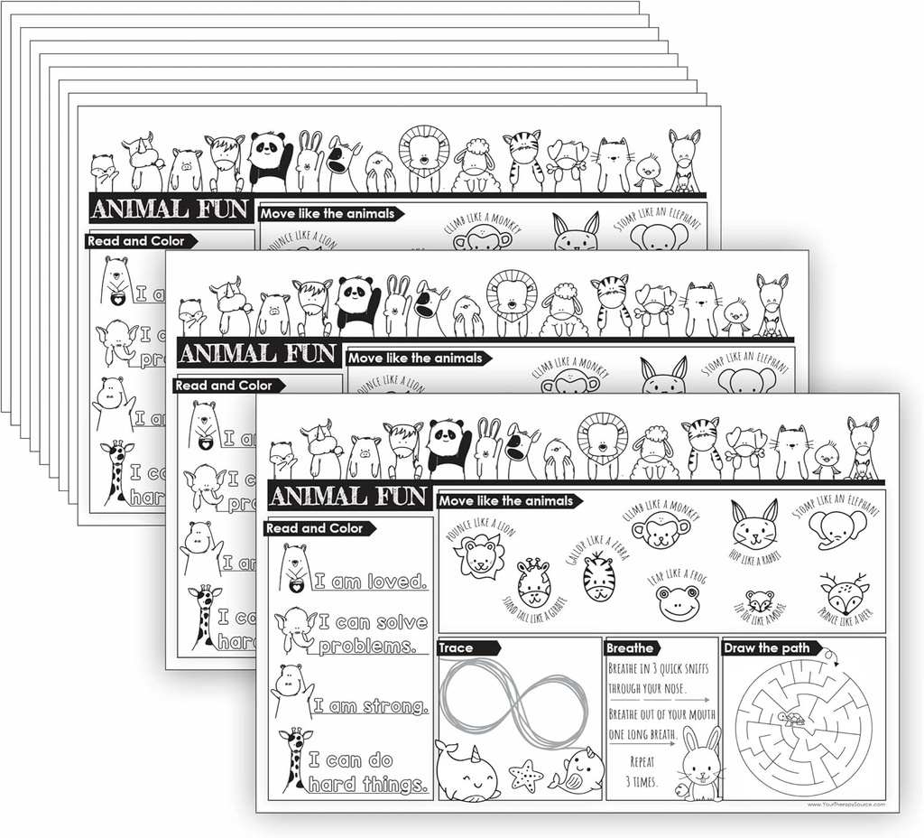 Eläinten väritys sivut lapsille Bulk Activity Placemats lapsille Gross Motor Skills, Fine Motor Skills, Visual Motor Skills, Brain Break Activities, ADHD Työkalut lapsille, Autismi Oppimateriaalit