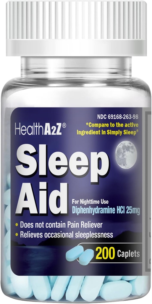 HealthA2Z Unilääke 200 Caplets . Difenhydramiini HCl 25 mg.