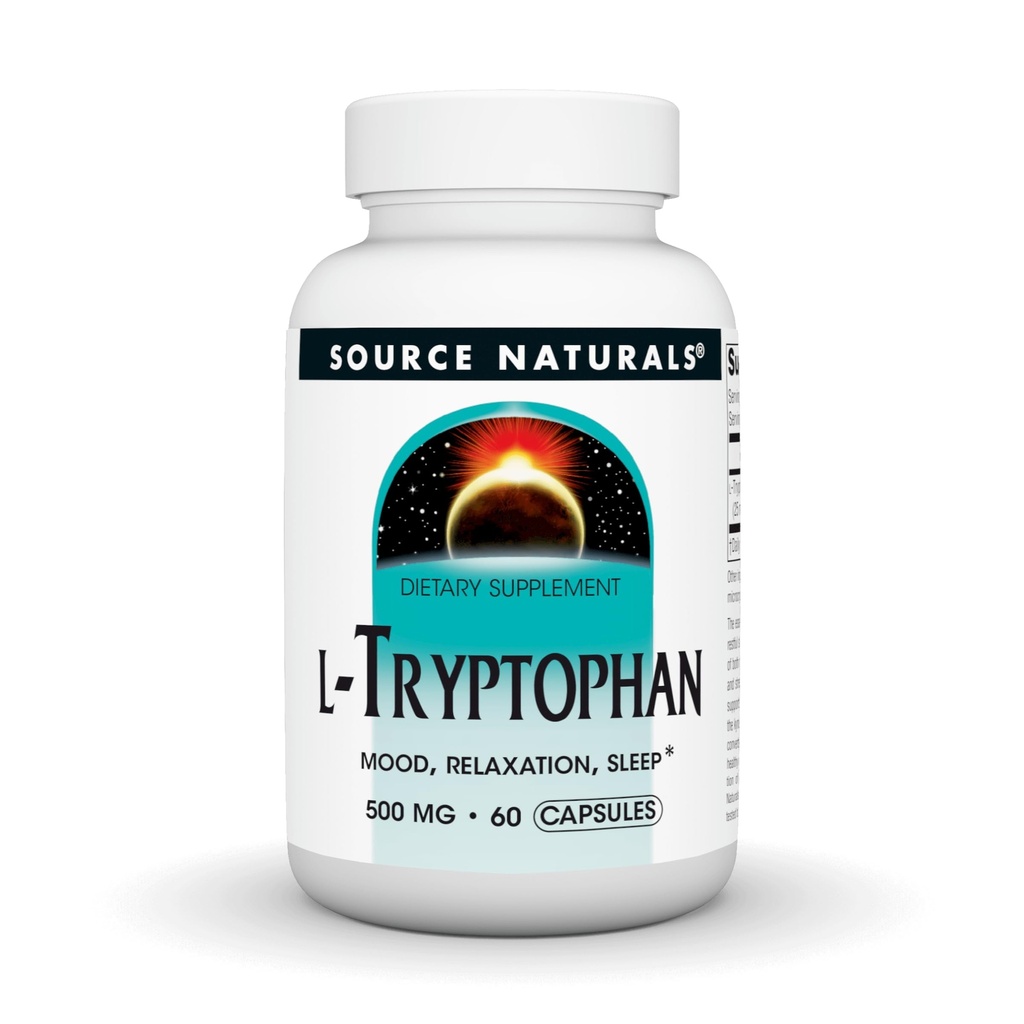 Source Naturals L-Tryptofaani, mieliala, rentoutuminen ja uni*, 500 mg - 60 kapselia
