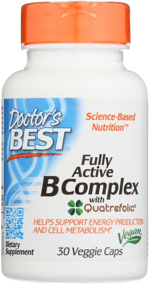 Doctor's Best Fully Active B Complex, Ei-GMO, Gluteeniton, Vegaani, soijaton, Tukee energian tuotantoa, 30 Kasvis Caps