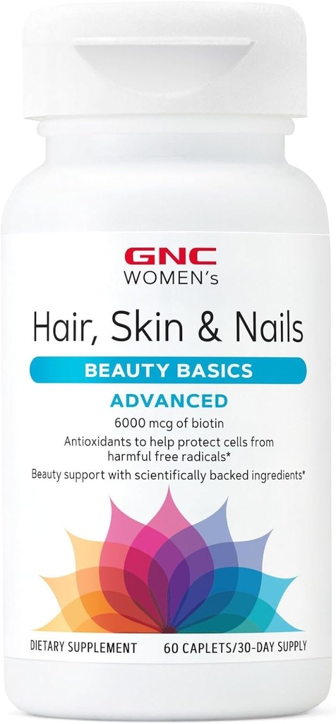 GNC Women's Advanced Hair, Skin & Nails Daily Multivitamin Blend för kvinnor, kliniskt Studied Beauty Support Innehåller Biotin, Hyaluronsyra, Collagen, Lutein, 60 Caplets