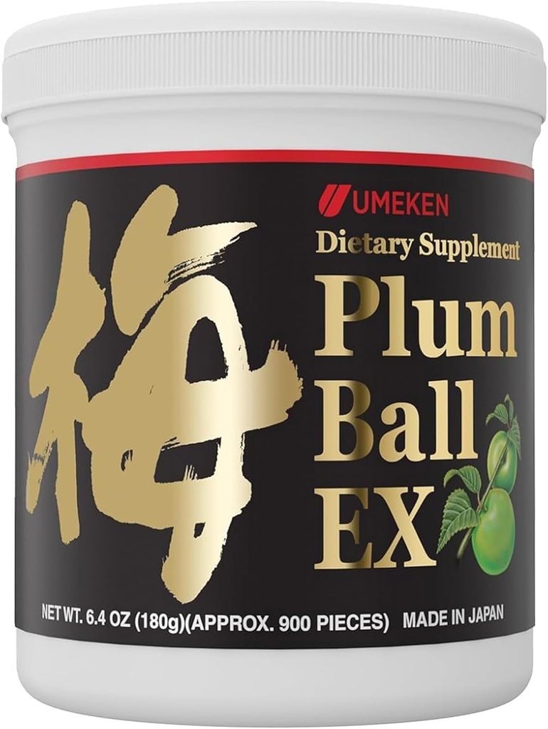 Umeken Plum Ball EX, väkevä uute antioksidantteja, sitruunahappoa ja mumefuraalia, Päivittäinen täydennysosa, Japanilainen vihreä Plum Extract, 3 kuukauden tarjonta, 6,4 oz, 180 g pullo, pakkaus 1