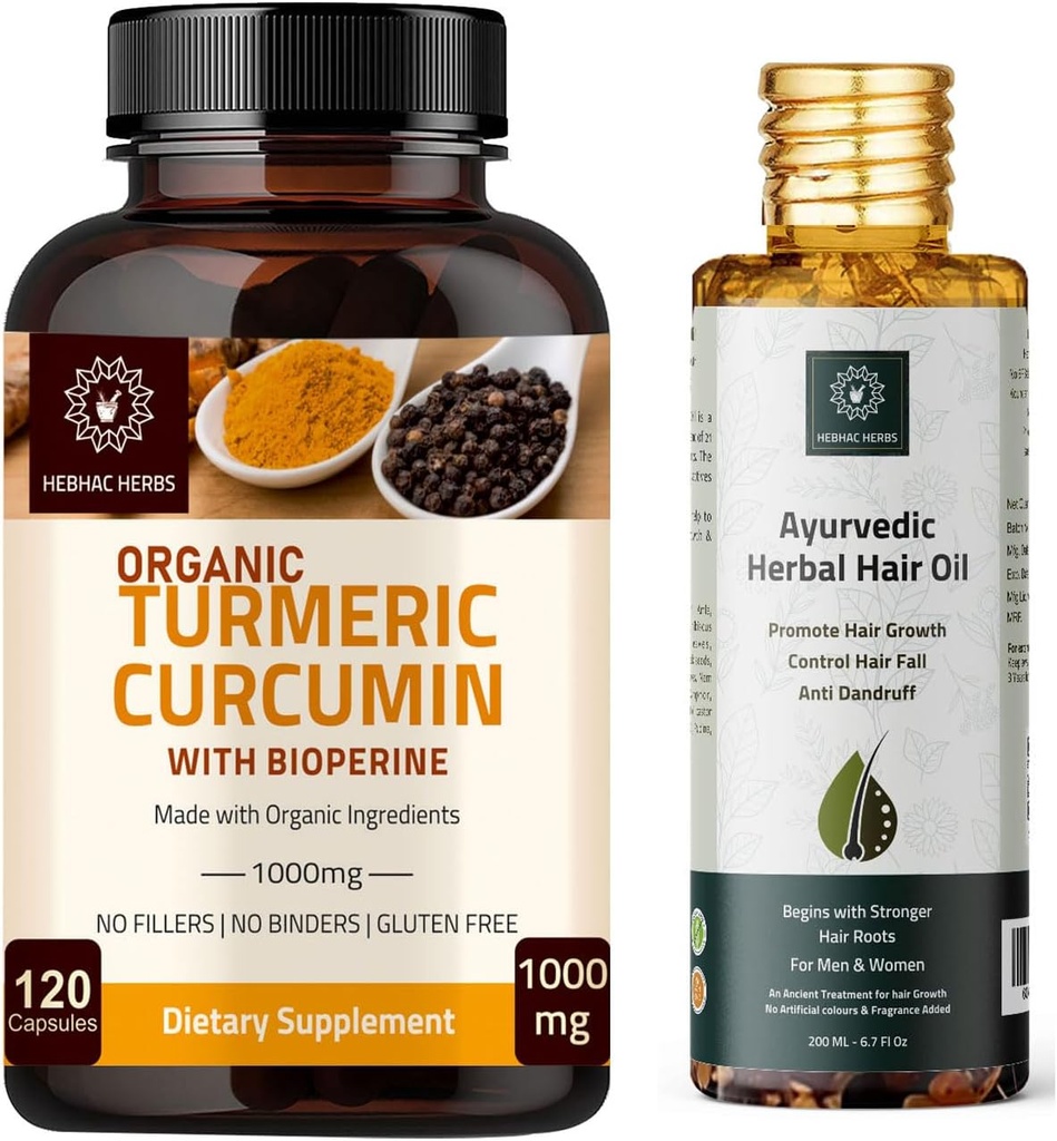 Gurkmeja Curcumin Capsules och Ayurvedic Herbal Hair Oil