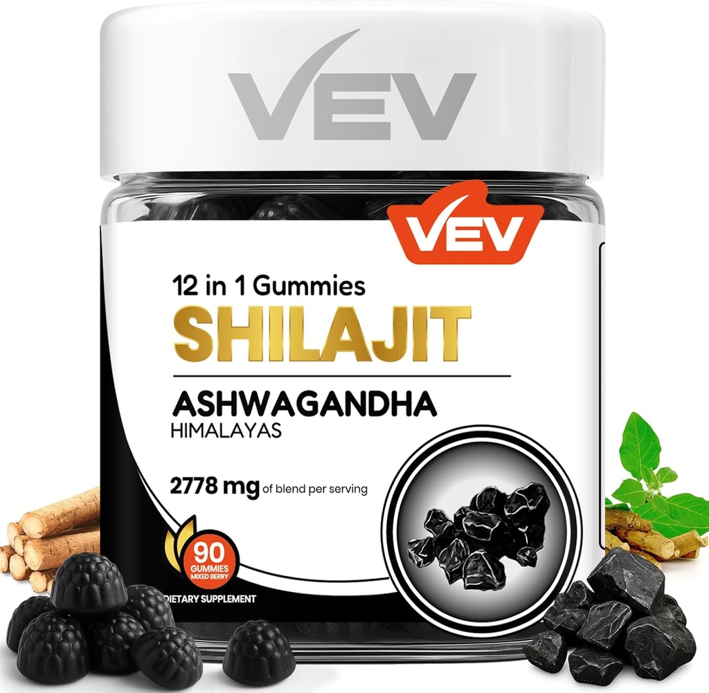 VEV Shilajit Gummies for Men & Women ... 1000mg Shilajit & Ashwagandha Gummies with Sea Moss & L-Theanine for Energy, Vitality & Stress Balance 