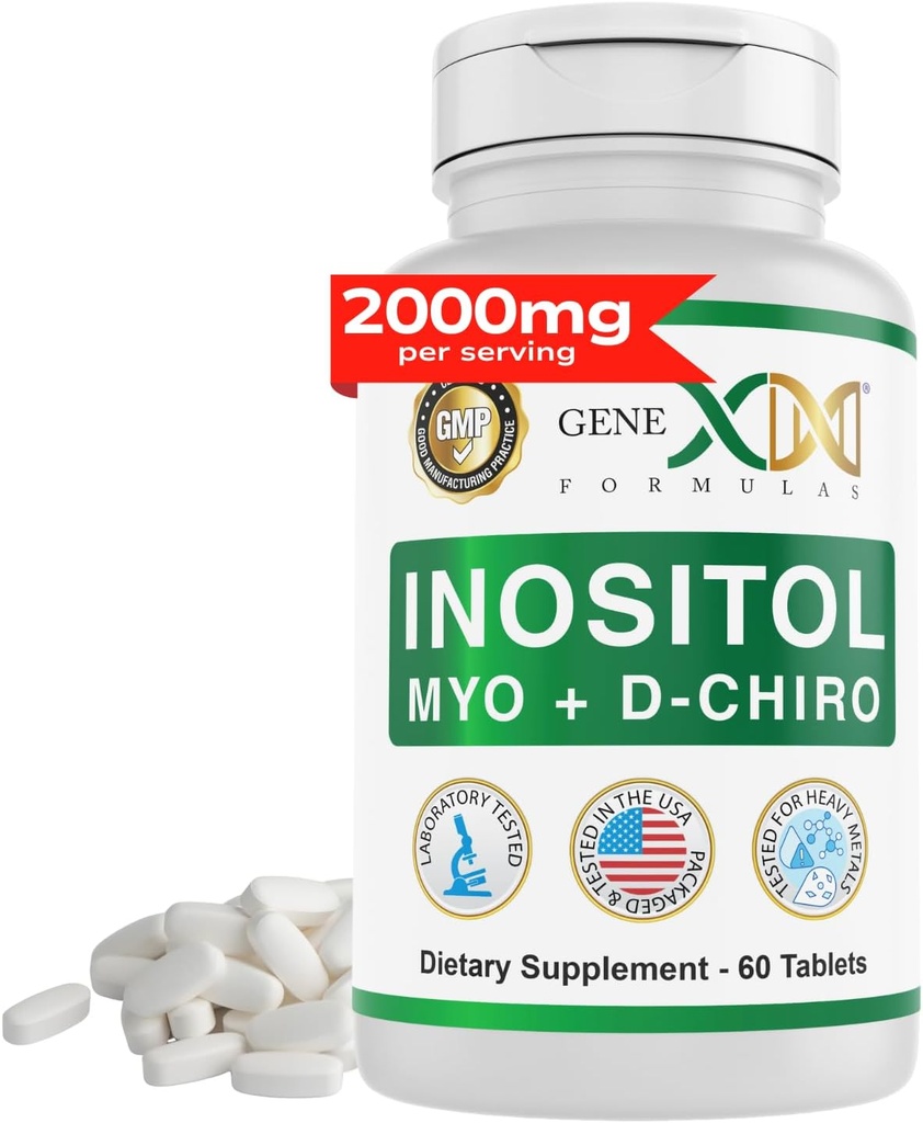 Genex Formula 40:1 Myo-Inositol 2000mg D-Chiro Inositol 50mg (60 tablettia) Tukee Hormoni Balance & Munasarja Function - Vegan, Gluteeniton, ei-GMO (30 päivän tarjonta)
