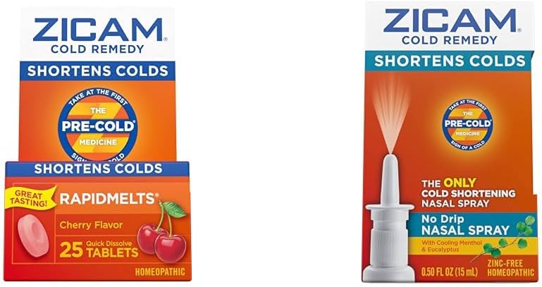 Zicam Cold Remedy, Cherry Rapidmelts (25 Count) och No-Drip Nasal Spray (0,5 Ounce) Bundle