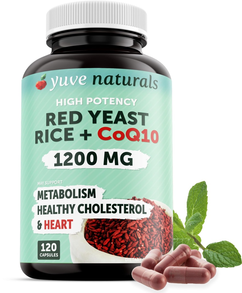 100% Natural Red Yeast Rice 1200 mg CoQ10 100 mg, 2 in 1, Säilytä terve Kolesterolitasot - 120 kasviskapselit
