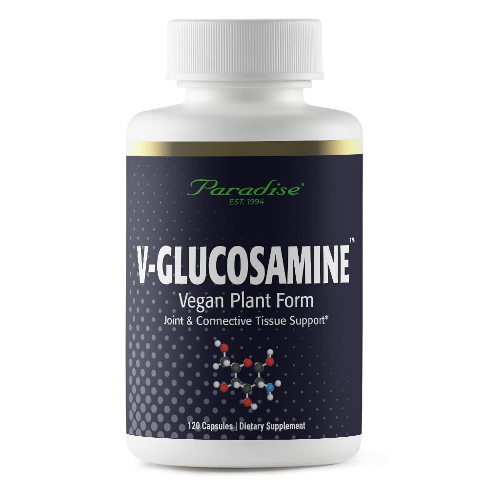 Paradise Yrtit V-Glukosamiini Supplement, Kudos & Joint Health, Super Potent, Ultra Pure, Vegan, Non GMO, Gluteeniton, 120 Kasvissyöjän kapselit