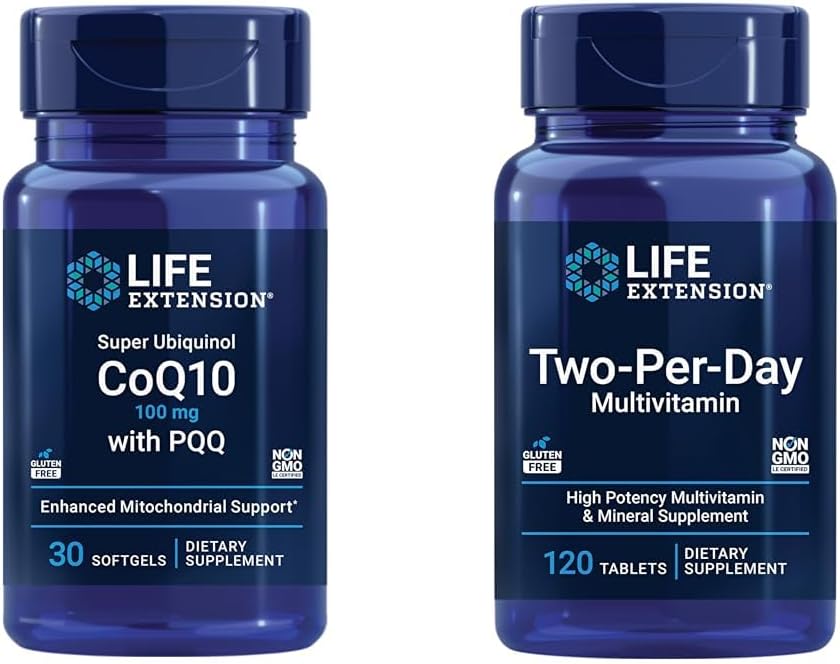 Life Extension Super Ubiquinol CoQ10 100mg 30 Softgels Cellular Energy Support Bundle kahden päivän korkea teho 120 tabletti monivitamiini