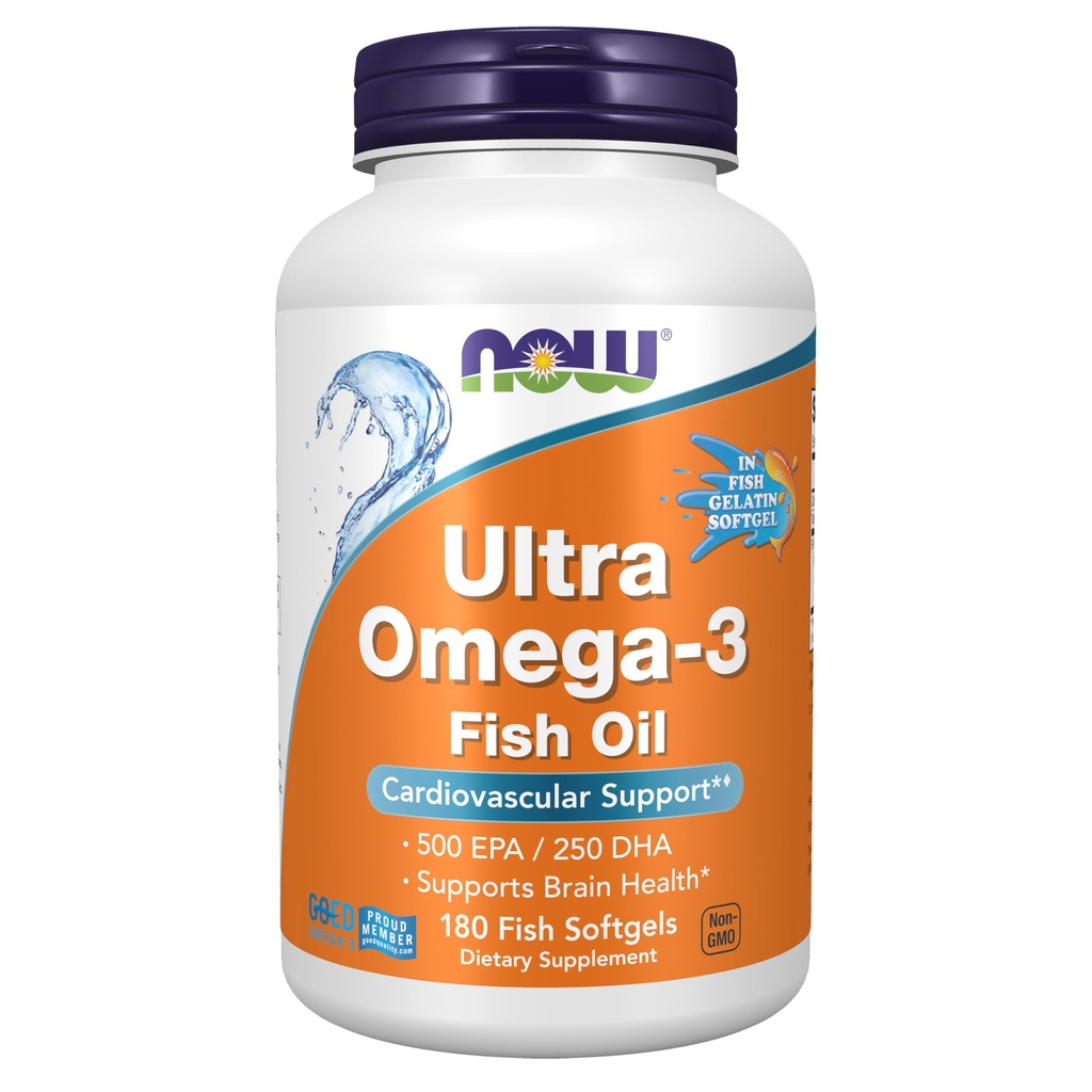 Nu livsmedelstillskott, Ultra Omega-3, 500 EPA och 250 DHA, kardiovaskulärt stöd *, 180-fisk Gelatin Softgels