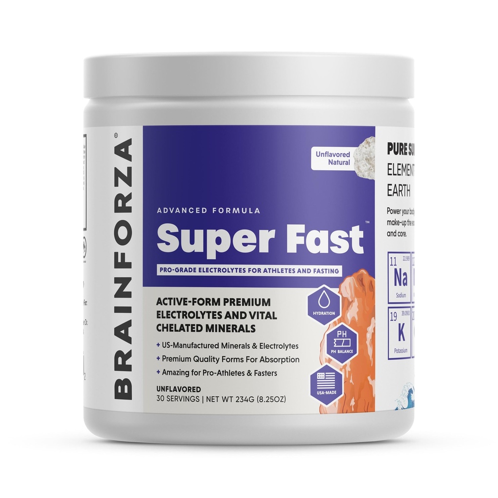 Brain Forza Super Fast Keto Electrolytes Fasting - Premium Electrolytes, Ei sokeria tai makua makeuttavaa w/Potassium, natrium, magnesium, kalsium, sinkki, vaaleanpunainen Himalajan suola, (30srv, makuamaton)