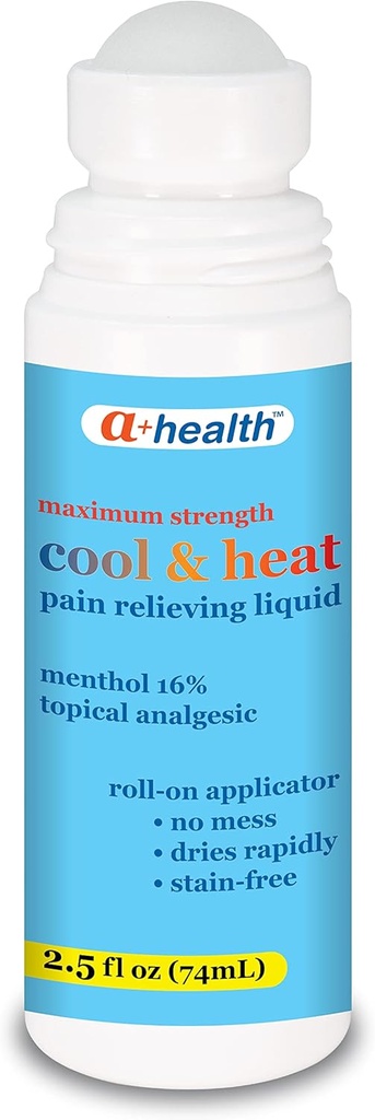 A+Health Cool & Heat Pain Relieve Liquid, Mentol 16%, Maximum Strength, Roll On, Made in USA, 2,5 fl Ounces (CoolHeat)