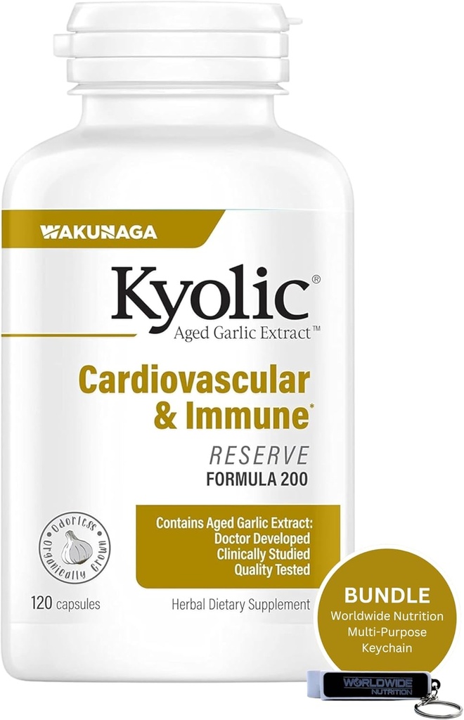 Maailmanlaajuinen ravitsemus Bundle Yhteensopiva Kyolic Aged Valkosipuliuute, Kardiovaskulaari-ja immuuni - Varauksen Formula 200, Kyolc Aged Valkosipuliuute kapselit 120 Count ja Multi-Purpose avainketju