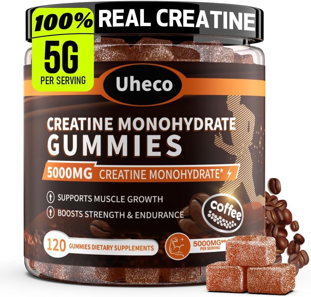 Kahvi Maku Creatiini Monohydraatti Gummies for Men & Women,Sisältää L-Tauriinia + B12-vitamiinia, Betaiinia, L-sitrulliini parantaa liikunnan kestävyyttä, lihasvoimaa -120
