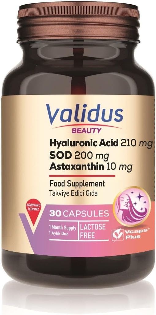 VALIDUS Hyaluronihappo 210 mg + Astaksantiini 10 mg 30 kapselia (Vcaps Plus)