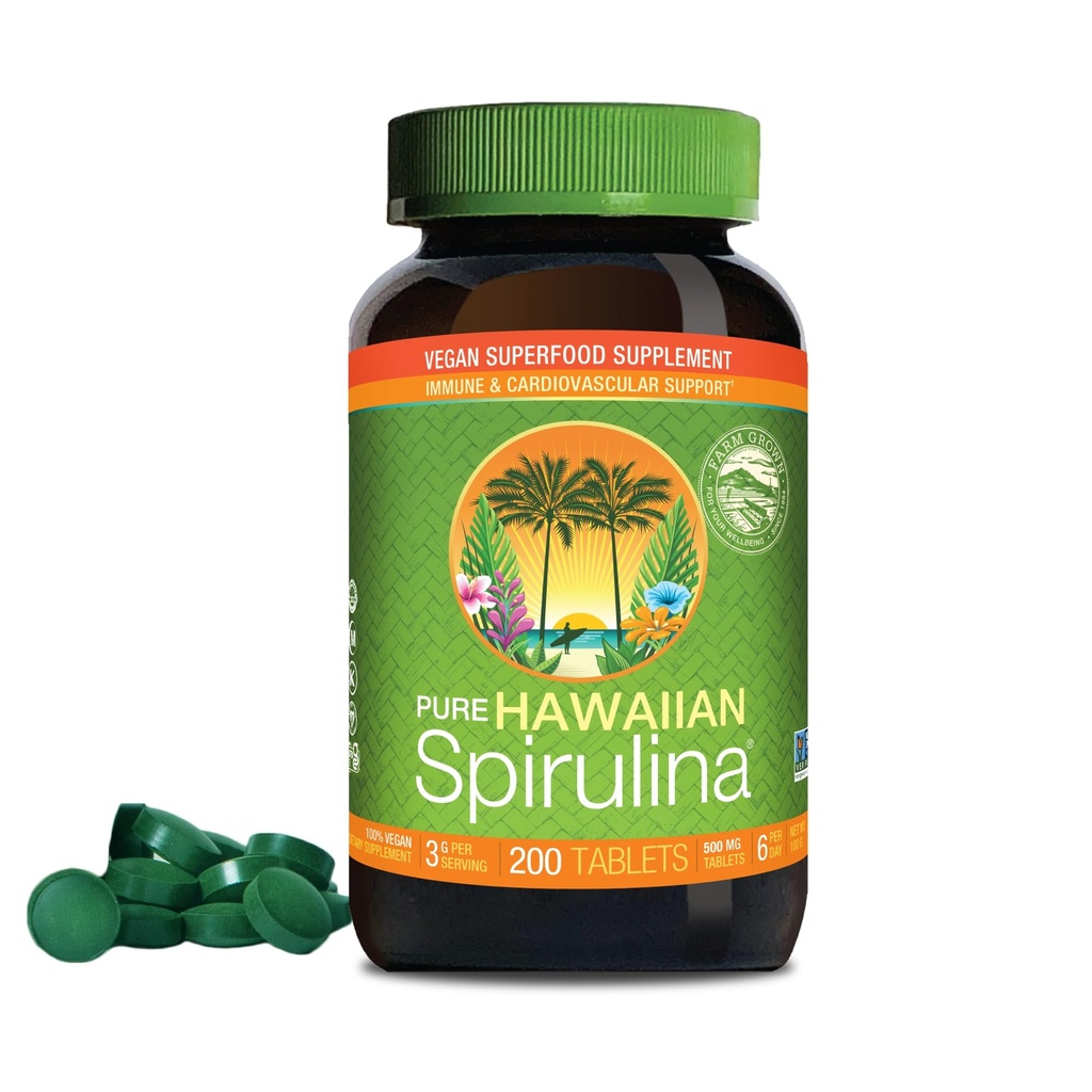 Nutrex Havaiji, Pure Hawaiian Spirulina 500 mg, Vegan, tukee immuunijärjestelmää, sydän, solut ja energia, 200 tablettia